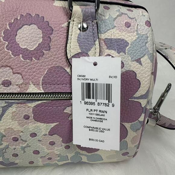COACH Rowan Satchel Crossbody Floral Print Leather/Ivory + Corner zip Wallet NWT - Picture 6 of 12